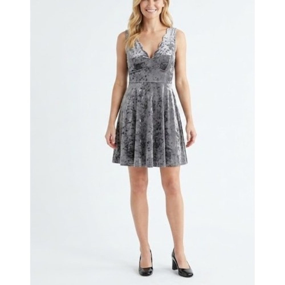 New Design Lab Lord & Taylor Skater Dress Medium Gray Velvet Evening Stretch